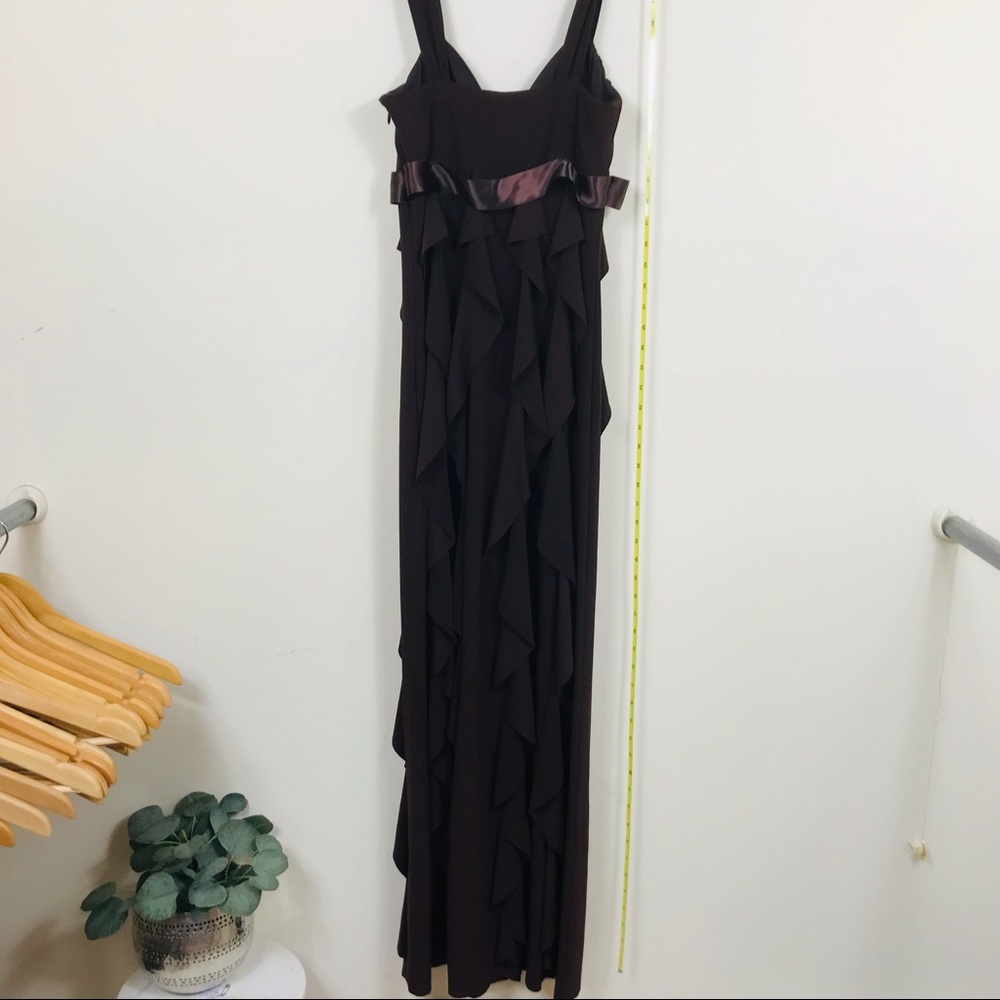 Betsy & Adam Long Formal Brown Ruffle Dress - Picture 9 of 9